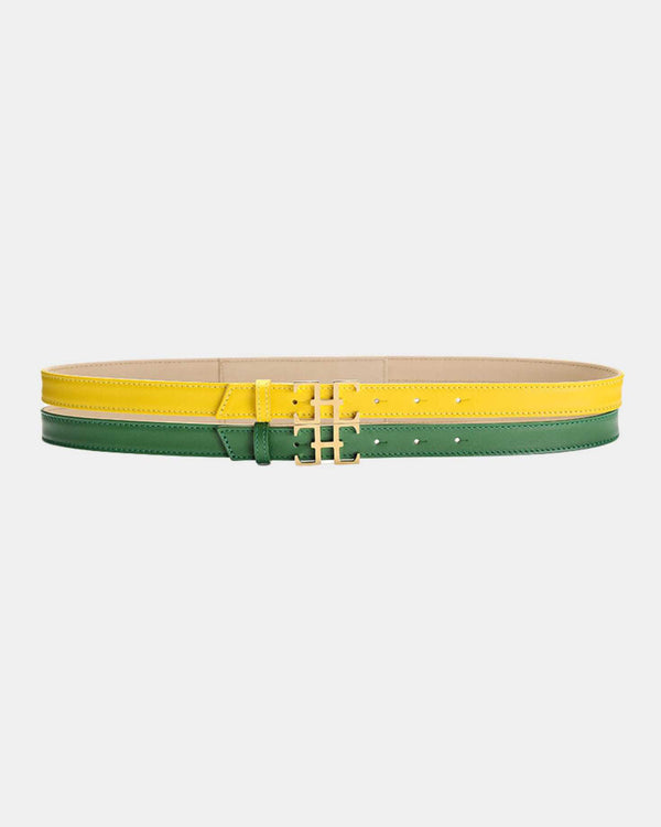 CINTURÓN VERSO HEBILLA DOBLE AMARILLO Y VERDE The IQ Collection