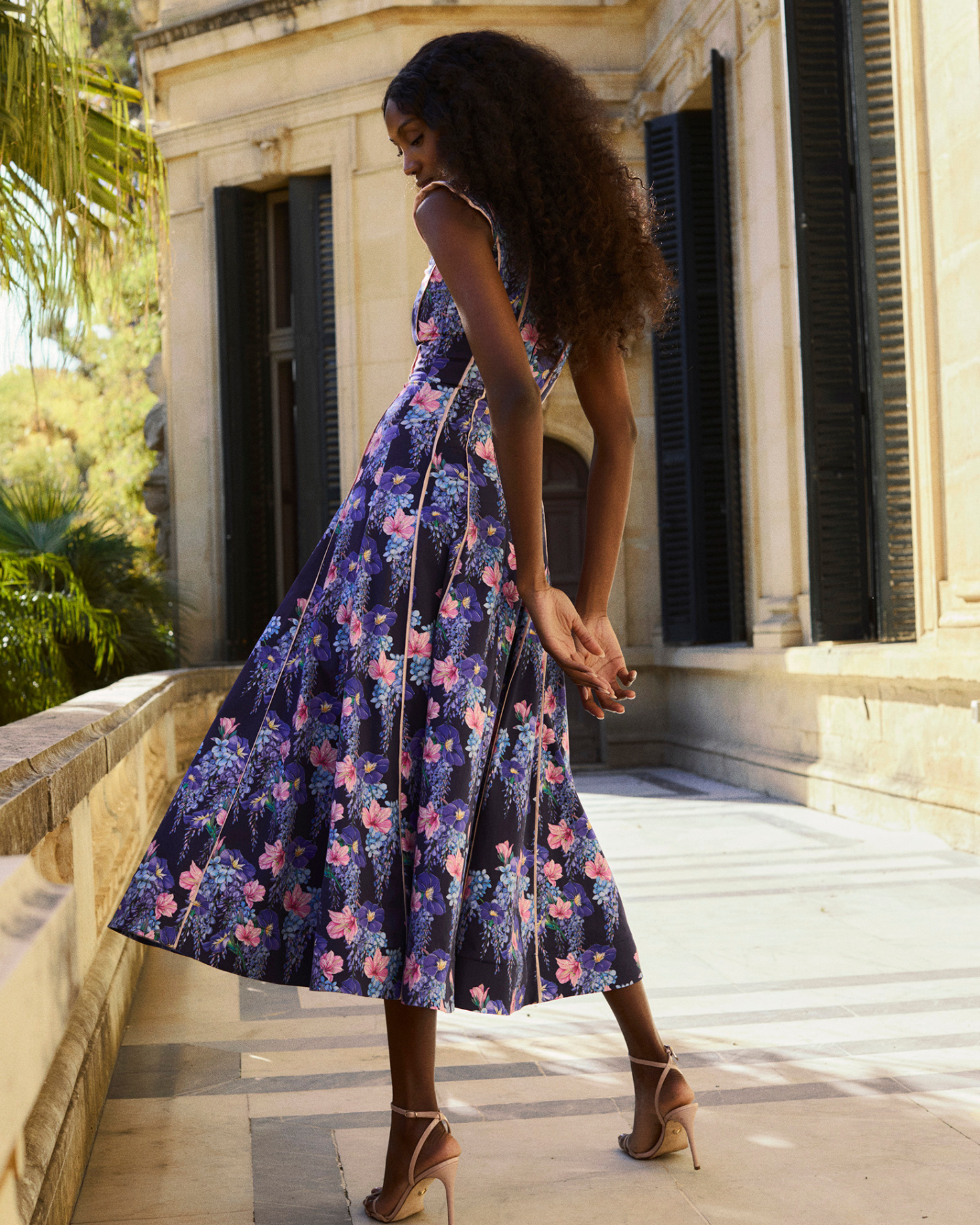 midi tea dress Afternoon ~ Cottage Floral Pink Show Me Your Mumu Ruffled cap sleeves Tea Rose Pink Pleated Midi