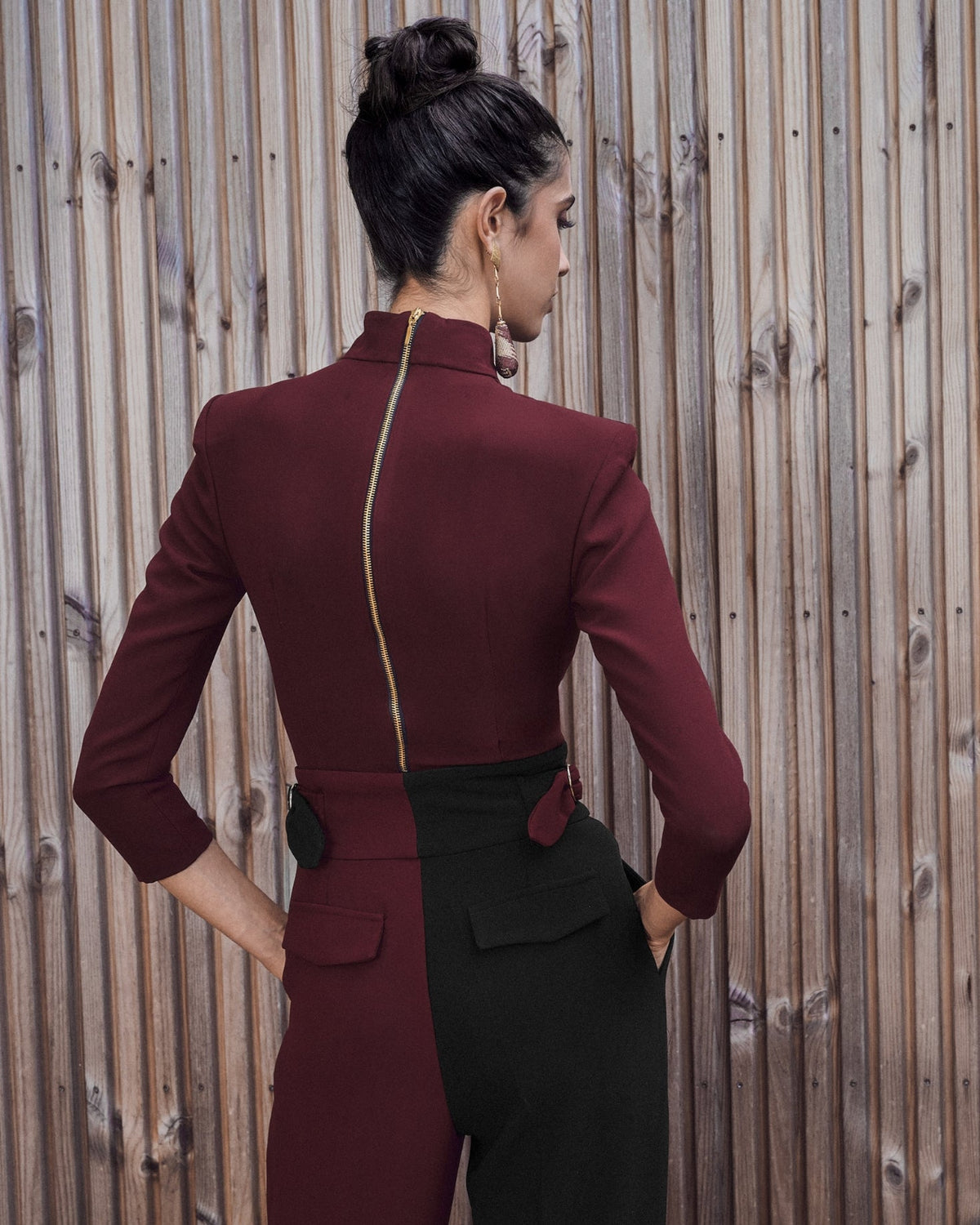 PANTALON ERIN BURDEOS Y NEGRO The IQ Collection