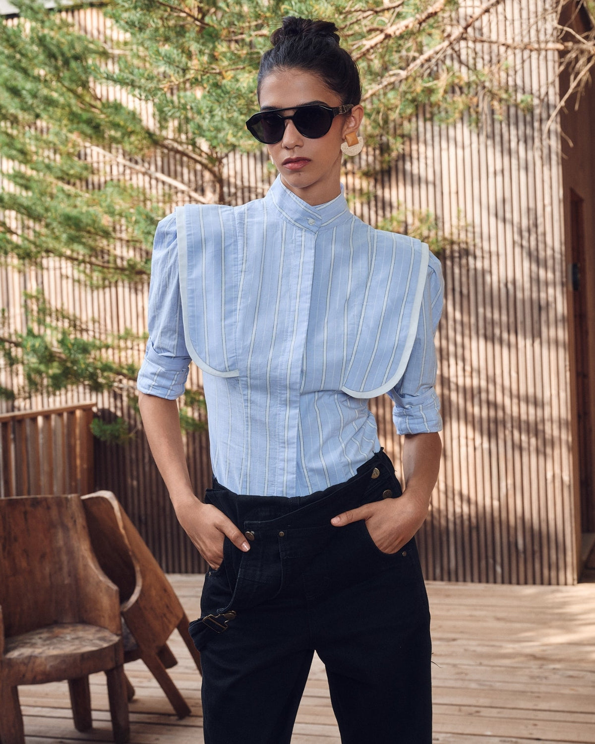 CAMISA ANNA AZUL RAYAS The IQ Collection