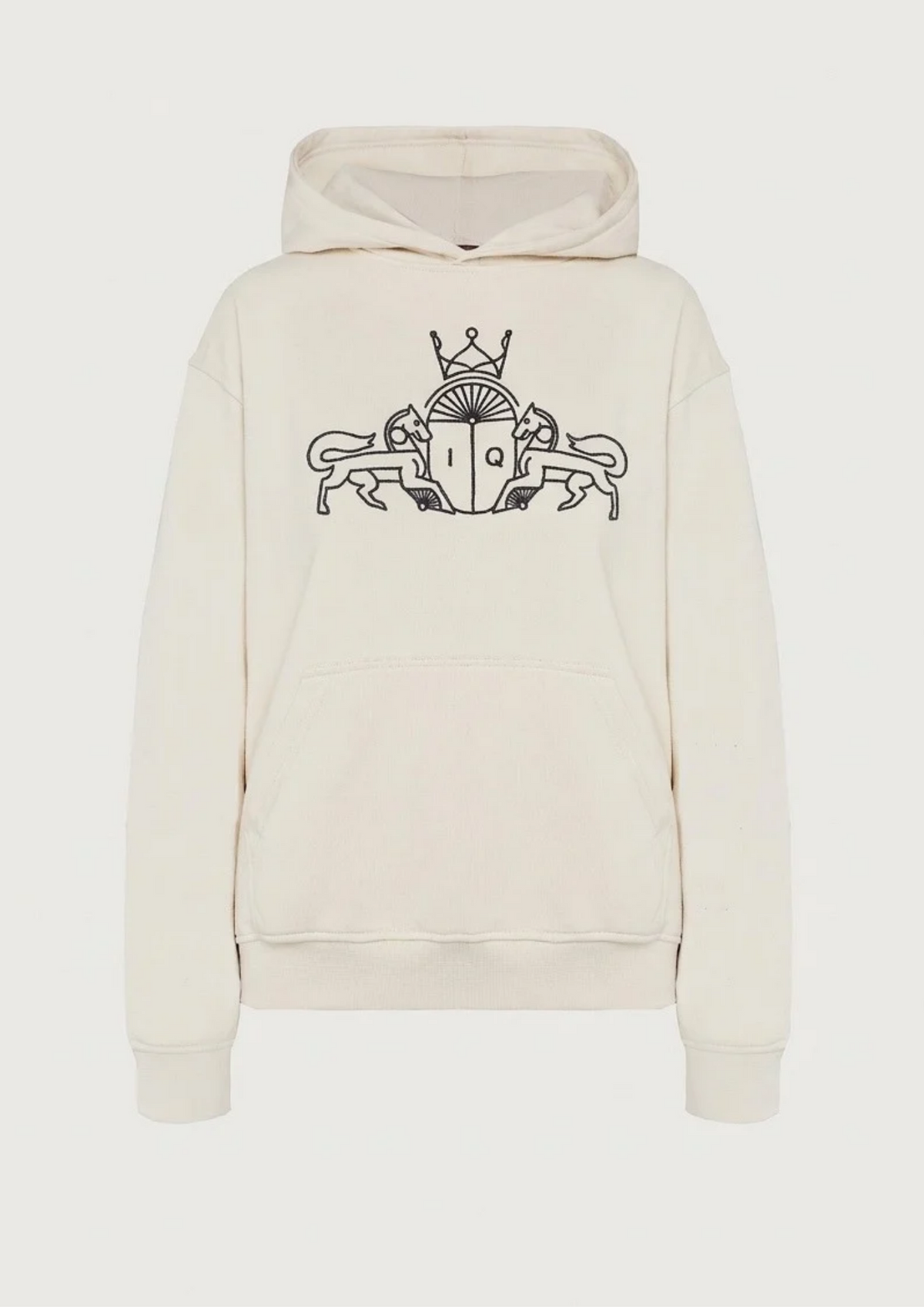 SUDADERA LEO BEIGE BORDADO NEGRO The IQ Collection